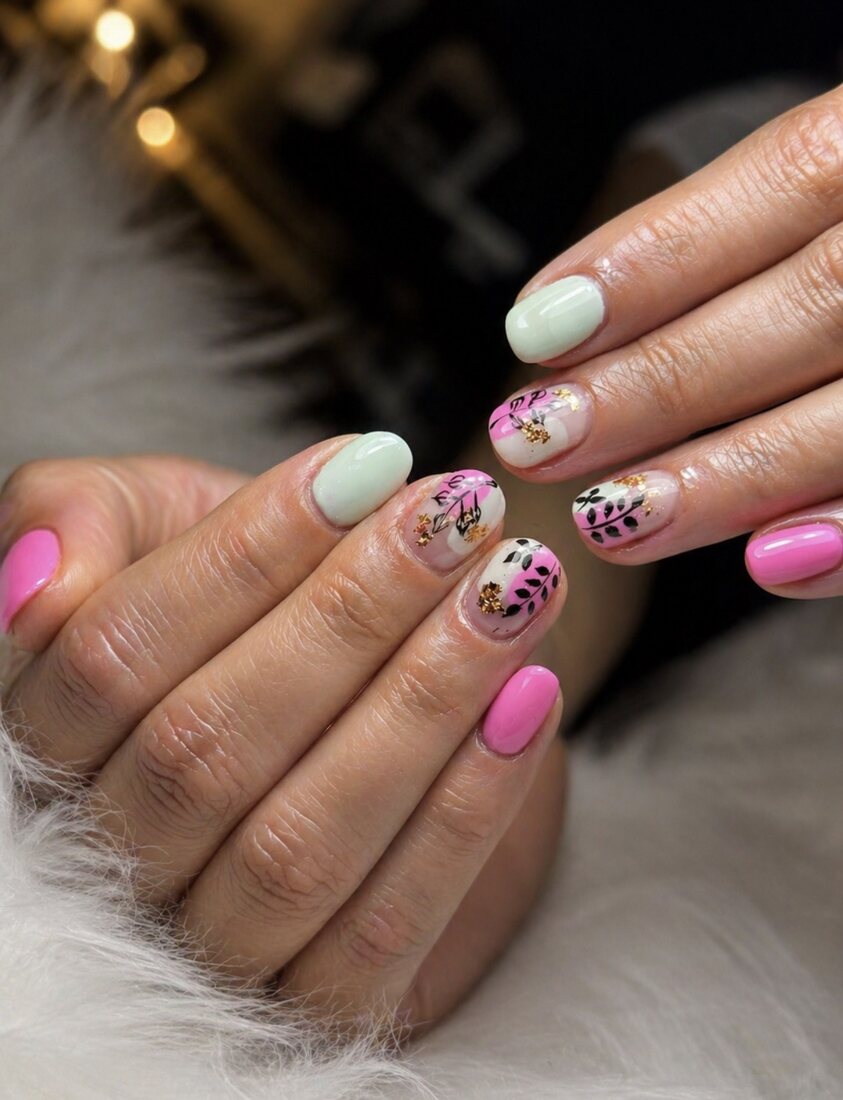 Manicura con diseño colorido